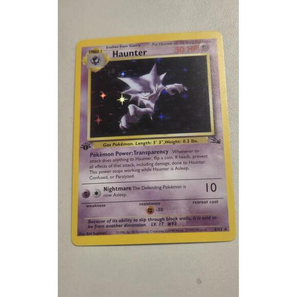 First-edition Holographic Haunter Card 6/62 Pokmon TGC Rare